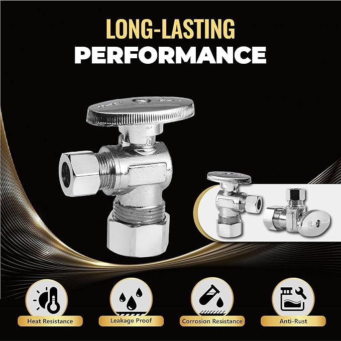 20-Pack Foskan Compression Angle Stop Valve,1/4 Turn Shut Off Valve 1/2" NOM (5/8" OD) x 3/8" OD,Chrome Plated Brass