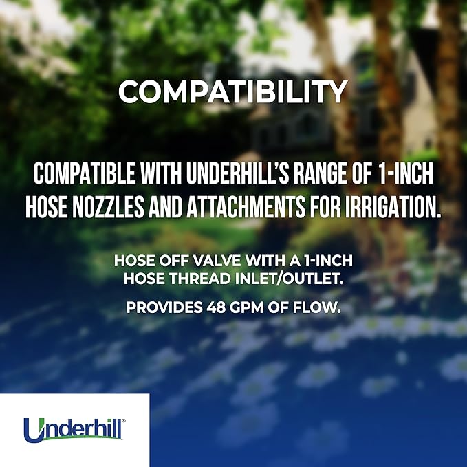 Underhill PowerFlow Brass Hose Shut Off Valve, 1-Inch Hose Thread NPSH, High Flow Cutoff End Attachment, Heavy-Duty Commercial Fittings, 48 GPM, CV10H