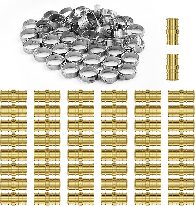 VEVOR Pipe Fittings, 1/2" 50PCS Brass Pipe Fittings, Clamp-style Straight-Through Pipe Connector Brass Air Fittings, Heavy Duty Plumbing Fittings Tube Adapter for Heating/Shower Systems,Water Pipes