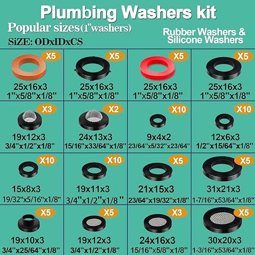 37 Size 1075 Pcs Faucet Washers & O-Rings Kit & Plumbing Gasket 3-in-1 Home Universal Rubber Washers Assortment Kit for Faucet Hose Spigot Plumbing Seal Repair with Pick Hook