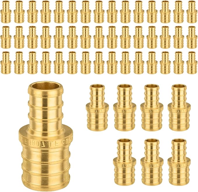 50-Pack PEX Fittings Niikappu 3/8"x1/2" Pex Straight Coupling, Brass Crimp Pipe Fittings for PEX Pipes, ASTM F1807
