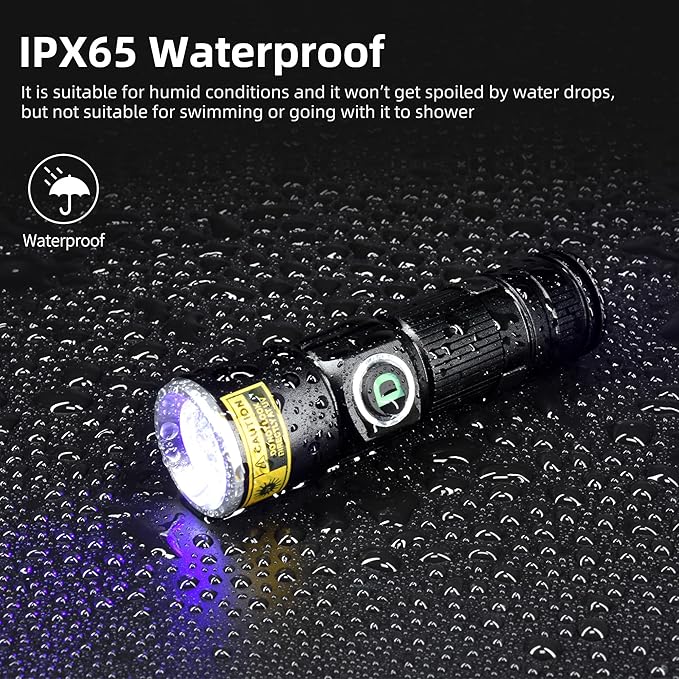 DARKDAWN UV 365nm Black Light Flashlights USB Rechargeable, Wood's Lamp Ultraviolet LED Portable Mini, Blacklight for cat Urine Detection Dry Stains, Uranium Glass, Leak Detection, D15 365 nm