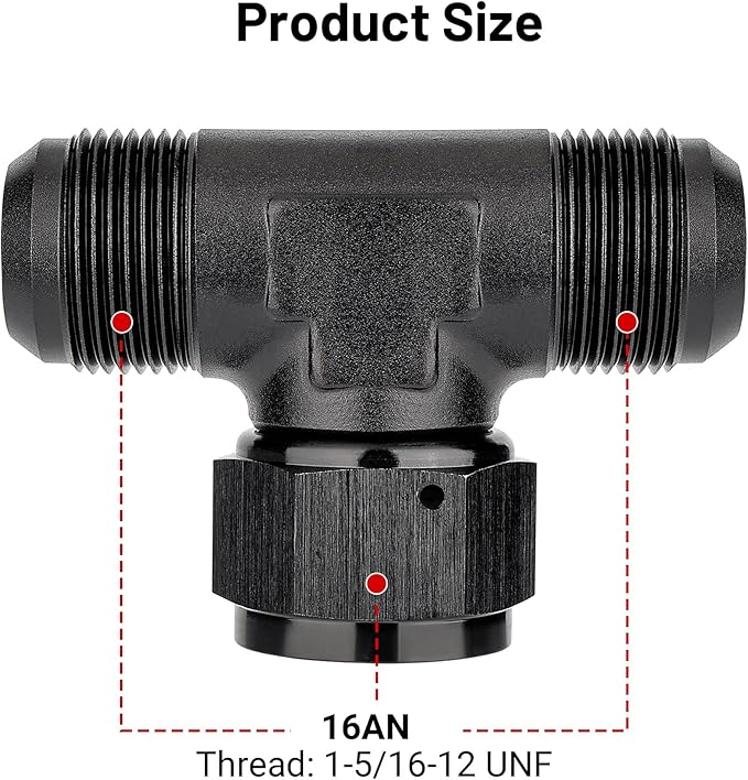 EVIL ENERGY 16AN Male Tee Fitting Adaptor with AN16 Female Swivel on Side Black