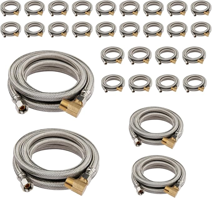 (30 Pack) Seelink 6FT Stainless Steel Dishwasher Hose, 3/8" COMP x 3/8" MIP 90 Degree Elbow, Brust Proof Water Supply Line
