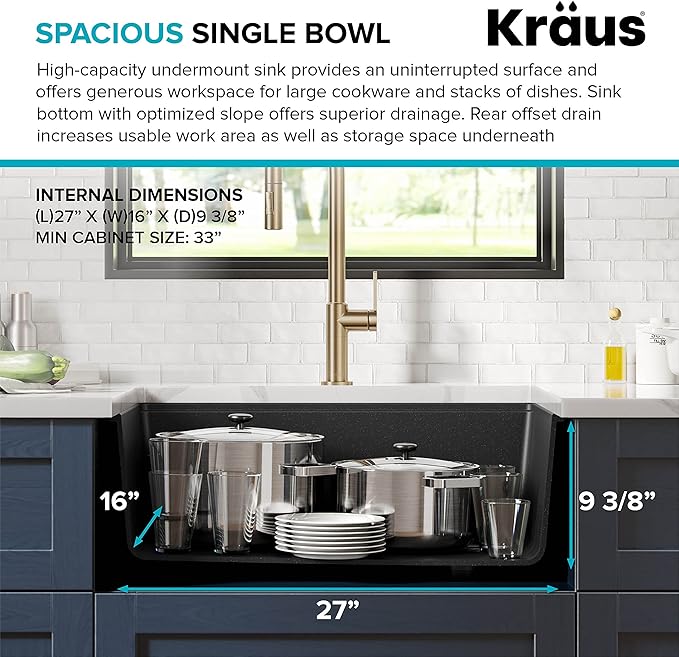 KRAUS Bellucci 30” in. Undermount Workstation Granite Kitchen Sink in Metallic Black with Accessories, KGUW2-30MBL