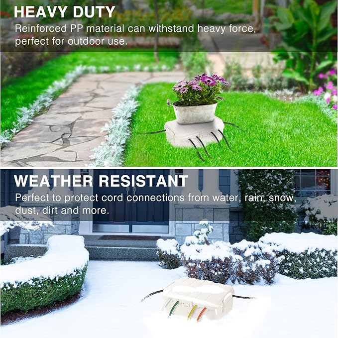 Flemoon 2-Piece Outdoor Waterproof Electrical Box Set – 12.5" x 8.5" x 5" Large Electrical Box & 11.3" x 4.3" x 3" Extension Cord Cover for Power Strip, Outlet, Holiday Light, White
