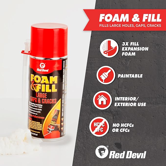 Red Devil 0909 Foam & Fill Large Gaps & Cracks Polyurethane Foam Sealant, 12 oz., Off White, 12 Pack