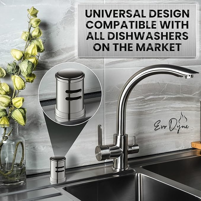 Dishwasher Air Gap (# 72020 - Chrome Kit) | Aftermarket Replacement Compatible with All Major Brands – Durable Chrome and Plastic – Evo Dyne