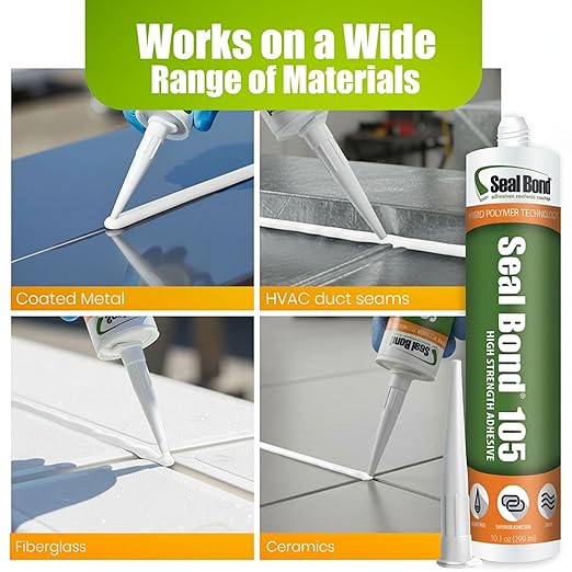 105 Adhesive Sealant – Marine/Industrial Grade, High Strength, UV Resistant, Flexible, Non-Flammable, Waterproof – Superior to Silicone – 10.1 oz – White