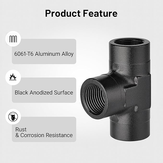 EVIL ENERGY 3/8 NPT Female Tee Fitting Adapter T Union Aluminum Black