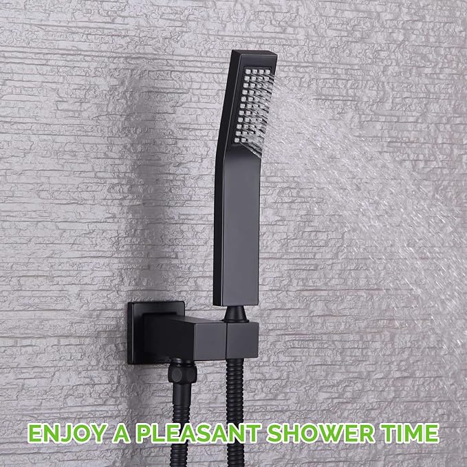 Wall Union with Hand Shower Holder, Angle Simple Brass Wall Mounted Supply Elbow with Adjustable Shower Wand Bracket Matte Black