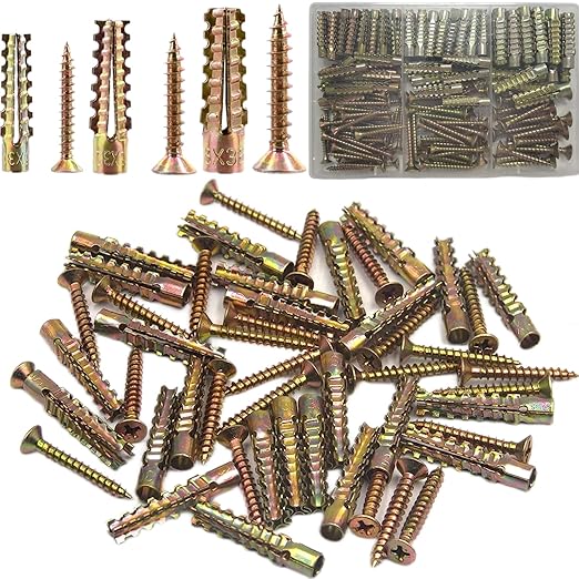130pcs Tree Shaped Steel Wall Anchor with Screws for Hollow Wall, Concrete Wall, Plaster Wall and Wooden Wall，3 Sizes (5x30mm、 6x32mm、 8x38mm)
