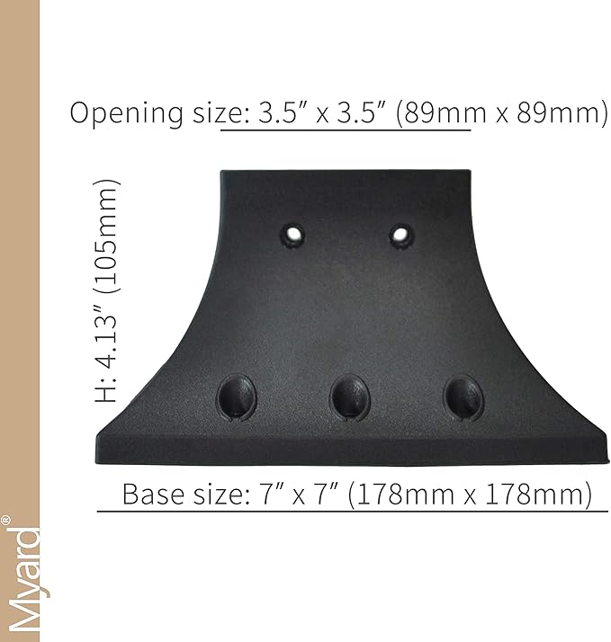 Myard PNP114040 4x4 Post Base Cover (Actual 3.5x3.5 Inches) Post Skirt Flange with Stainless Steel Screws, Post Bracket for Deck Porch Handrail Railing Support Trim Post Anchor (Qty 2, Black)