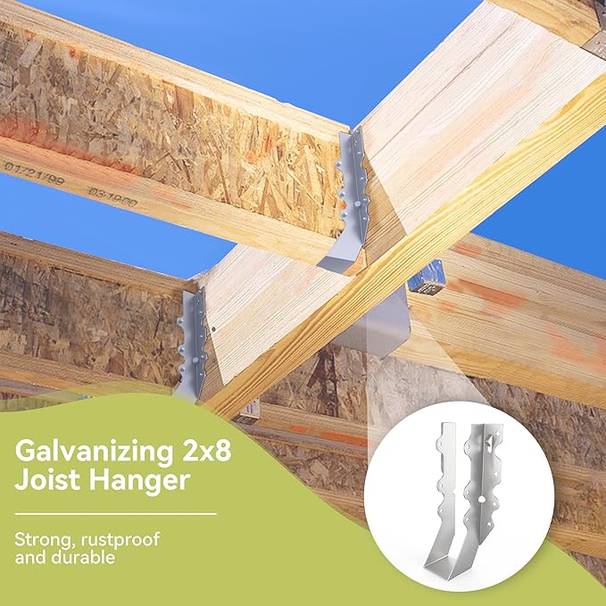 25 pcs 2x8 Joist Hanger,LU28 20 Gauge Galvanizing Face Mount Joist Hangers for Wood,Hurricane Tie for Rafter Fits Truss Connectors Rafter Hangers 2x8 Great for Floor Deck and Ceiling Joists