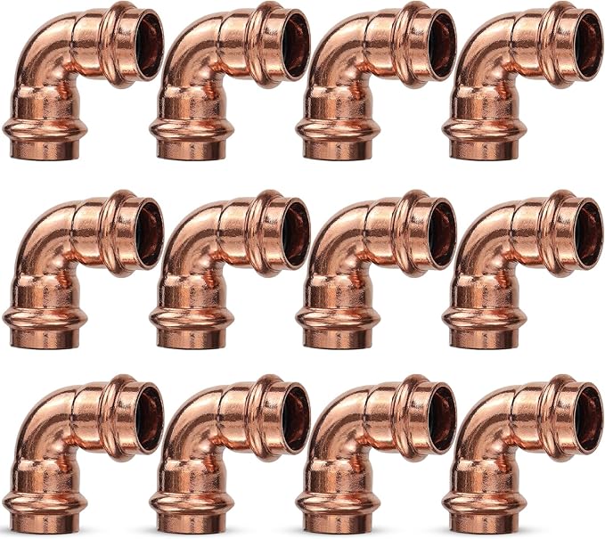 12PK Copper Press Fittings 3/4 inch 90-Degree Elbow Copper Coupling Zero Lead PxP 3/4 inch x 3/4 inch,90 degree Elbow for Plumbing,OD 7/8",Use with Hydraulic Press Fitting Tool
