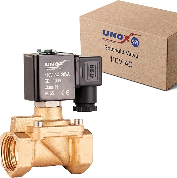 UNOX 3/4" NPT Solenoid Valve 110V AC, Brass Control Valve Normally Closed - 7-232 PSI Multi-Purpose Reliable Control Valve for Water and Air - Solenoid Valves