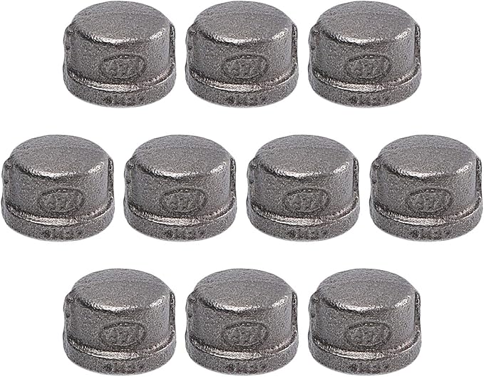 1/2" Pipe Fitting Cap, Home TZH 10 Pack Gray Malleable Iron Cast Pipe Caps for Steam-Punk Vintage Shelf Bracket DIY Plumbing Pipe Decor Furniture(10, 1/2")