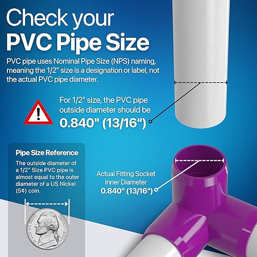 FORMUFIT 1/2” 3-Way Elbow Furniture Grade PVC Fitting in Purple, Made in USA, UV-Resistant, Impact-Proof, 0.840” Actual Socket Diameter (Pack of 10)