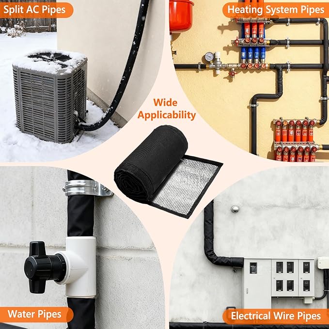 3 Layers HVAC Copper Pipe Insulation Cover,72"x10.2" Weatherproof 600D Oxford AC Pipe for Outside,Black Flexible Copper Line Insulation Sleeve for Central Air Conditioning Mini Splits
