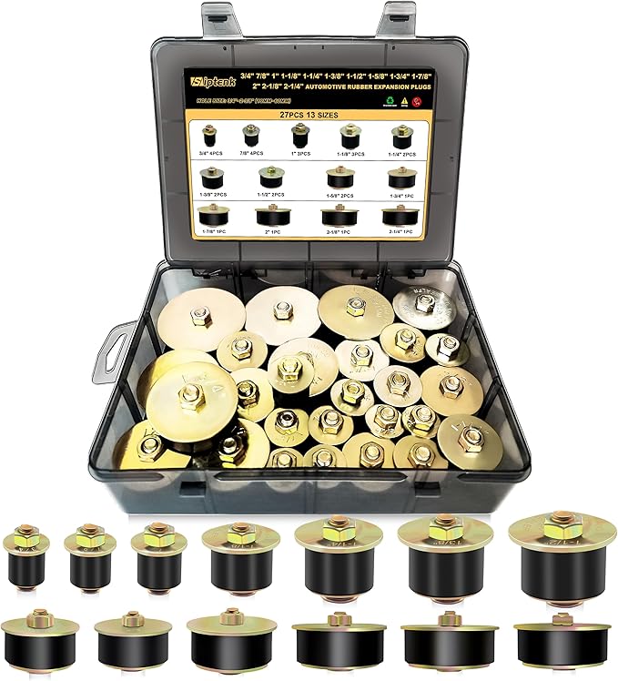 Siptenk 27pcs Expandable Freeze Rubber Plugs Assortment Kit, 13 Sizes Automotive Frost Expansion Plug Fit Hole 3/4" to 2-3/8" (19mm - 60mm)