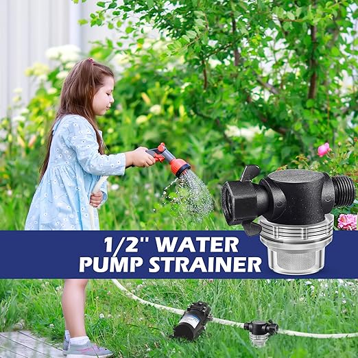 Dreyoo Water Pump Strainer Filter, Compatible with Shurflo Swivel Nut 255-315, 1/2 Inch Fitting with 50 Mesh Stainless Steel Screen and 6.6 FT Tape
