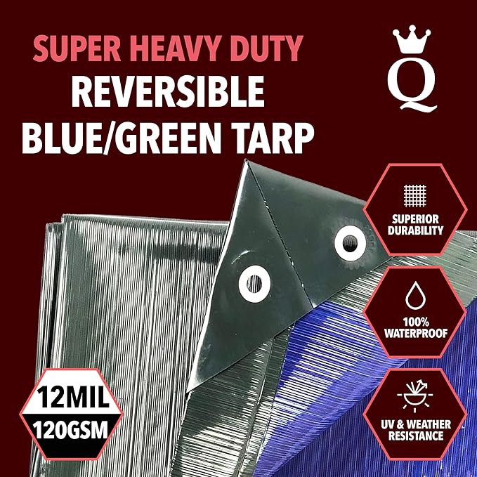 QUEEN OF TARPS | 20x25 Super Heavy Duty Tarp Waterproof, 200 GSM is 20 MIL, UV/Tear Resistant Tarp, Camping, Outdoor Furniture, Car, Tents, Painting, Firewood Protection | 20x25, Super Duty