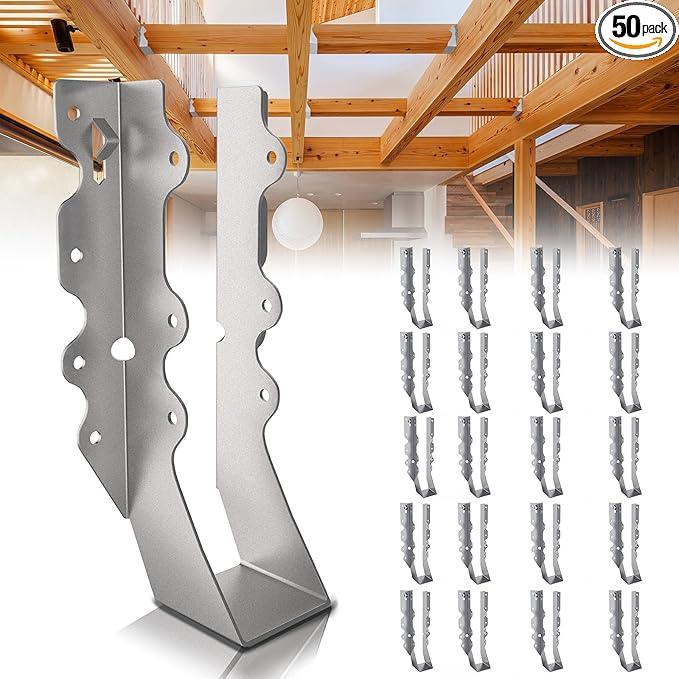 50 Pcs 2x8 Joist Hangers,20 Gauge Metal Face Mount Joist Hangers, Lu28 Joist Hangers Galvanized, Hurricane Ties for Rafter, Rafter Brackets 2x8 for Deck,Floor,Roof Overhang and Ceiling Joist