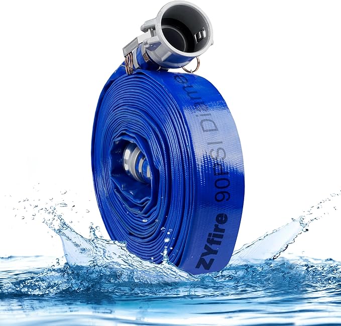 ZYfire Backwash Hose - 1-1/2" x 100 FT PVC Lay Flat Discharge Hose with Aluminum Camlock C & E Fittings Heavy Duty Reinforced Pump Discharge Hose Weather and Burst Resistant for Pool Drain, Sump Pump