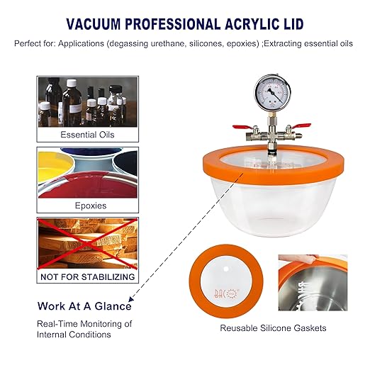 BACOENG 2.8 Quart Vacuum Chamber, Pyrex Glass Degassing Chamber Kit for Resin, Silicone and Epoxies