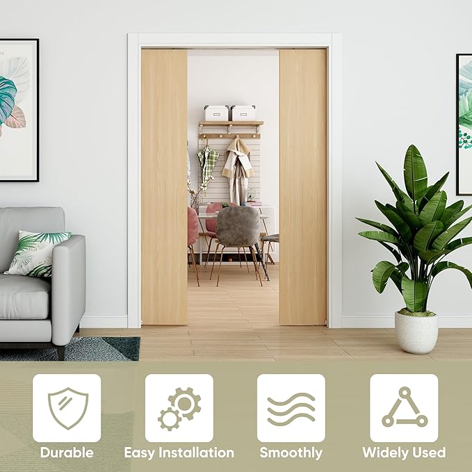 8FT Double Pocket Door Track Kit, 2 Sets of 44.69" Rail, Suitable for Double Door Width 48"(Single Panel 24"), Slide Quietly and Smoothly, Easy to Install