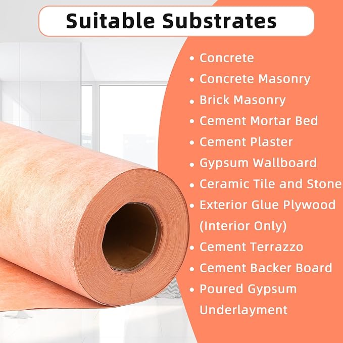 Professional Waterproof Membrane for Shower,- 3.3 FT x 33 FT Roll (108 Sq Ft), 23.6 Mil Thick, Superior Waterproofing Solution for Bathroom, Kitchen,Saunas and Wet Areas