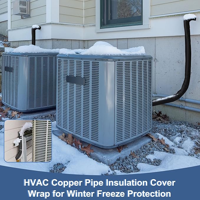 HVAC Copper Pipe Insulation Cover, 72''x10.2'' Outdoor Mini Split AC Heating System Line Foam Tube Protector Sleeve, Flexible Insulation Wrap for Central Air Conditioner and Heat Pump, Black 2PCS