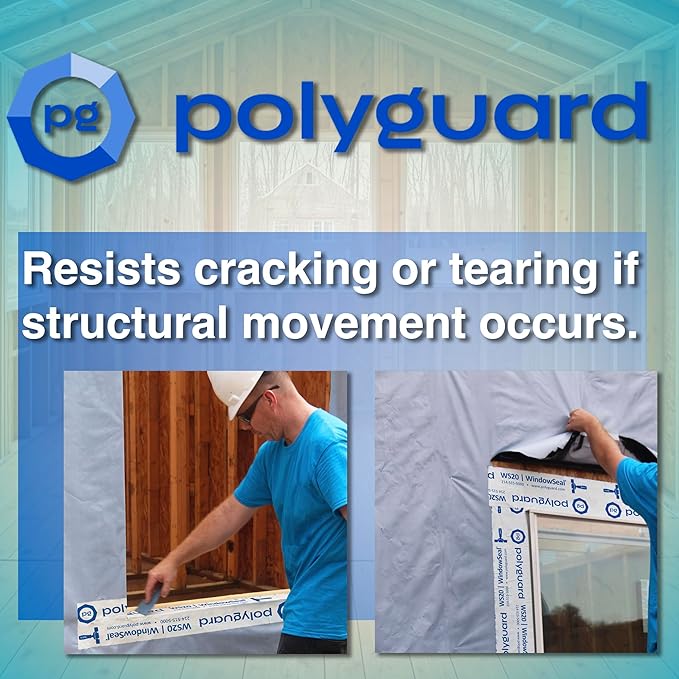 POLYGUARD WindowSeal Window and Door Flashing Tape, 6 in x 100 ft Roll, 20 mil Thick, Self-Sealing & Self-Adhering Waterproof Barrier, Pack of 4