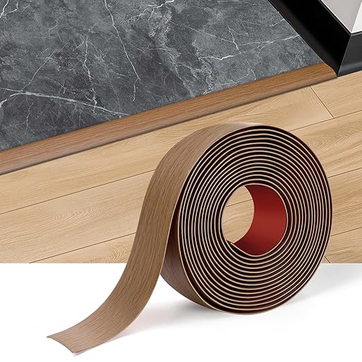 Floor Transition Strip Vinyl Self Adhesive Threshold Strip Carpet Edge Wood to Tile Laminate Flooring Gaps and Doorway Floor Cover Flat Divider Peel and Stick Trim (Yellow Wood, 5cm, 10FT)
