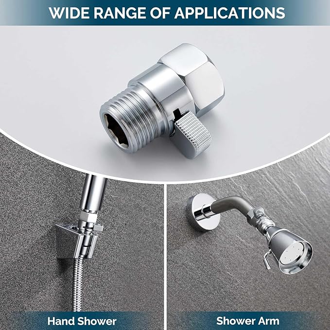 Shower Head Shut Off Valve, Angle Simple Brass Water Flow Control Valve, Water Volume Restrictor Pressure Reducer for Handheld Shower Bidet Sprayer, Chrome