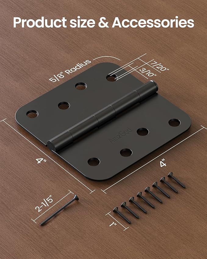 4" x 4" Black Door Hinges 18 Pack, Matte Black Heavy Duty Hinges with 5/8" Radius, Rounded Interior/Exterior Door Hinges for Residential Front Door