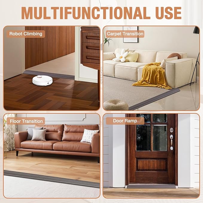 Floor Transition Strip Self Adhesive Vinyl Door Threshold for Doorways Carpet Edging Trim Overlap Edge Reducer for Laminate Floor, Carpet, Tile (Grayish Brown Wood Grain, 3/5" to 4/5", 3.3Ft)