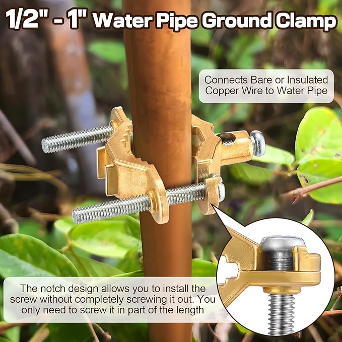 Feekoon 6 Pcs Ground Clamp 1/2-1 Conduit Fitting, Copper Alloy Wire Clamp Conduit Fitting, for Bonding Ground Wire to Water Pipe or Steel