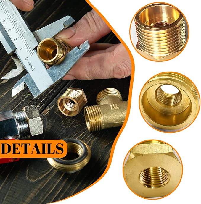 2 Pcs Brass Bushing 3/4" Male to 1/4" Female, 3/4" to 1/4" NPT Adapter Hex Brass Reducing Pipe Adapter Fitting Pipe Hose Tube Adapter Convert