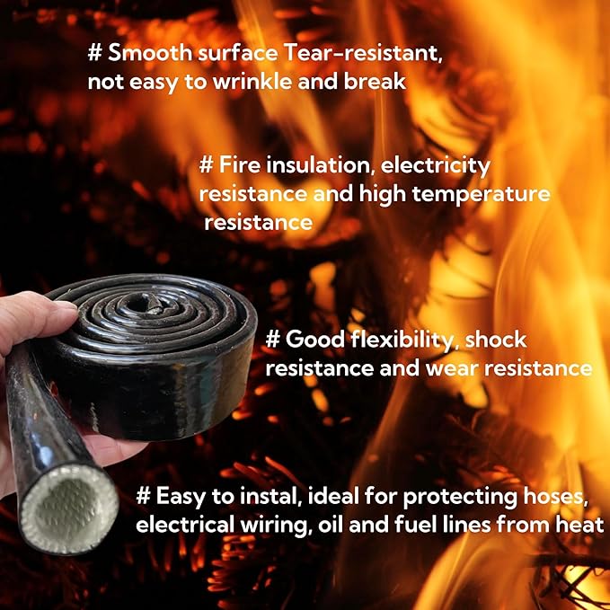 2"(51mm) ID Heat Shielded Fire Thermo Armor Fire Sleeve Silicone Coated Fiberglass for Automotive Hose Cable Lines & Electrical Wiring Black, 5feet