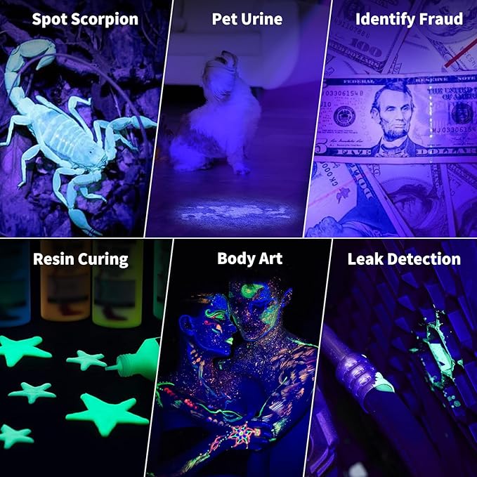 ULTRAFIRE 365nm UV Flashlight, Black Light Flashlight Mini, UV Light Rechargeable Woods Lamp, Blacklight for Pet Urine Detection, Ore, Stains, Leak Detection