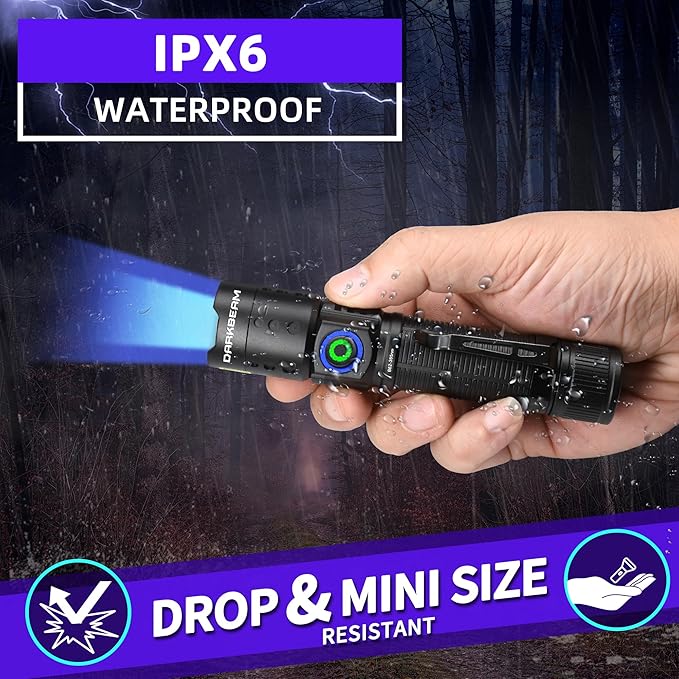 DARKBEAM UV Flashlight 365nm Black Light - Mini & Powerful LED Ultraviolet Blacklight Flashlights - Rechargeable Woods Lamp for AC Leak, Resin Curing, Cat/Dog Urine, Blood Tracking, Rocks Finder