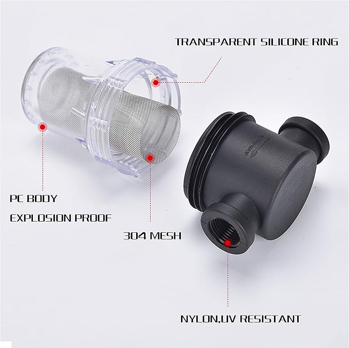 Water Filter, 1/2''Twist-On Pipe Strainer, Nylon PA66 cover, PC bowl, 304 Stainless Screen (1/2''40 Mesh Female water filter)