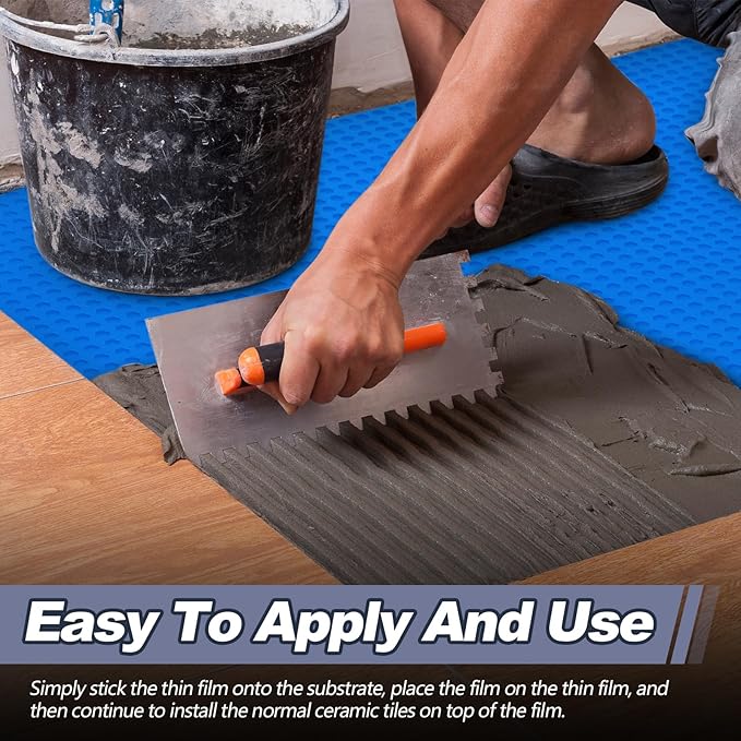 108 Sqft Uncoupling Membrane for Tile 1/8''(3mm) Thick Waterproofing Membrane Crack Prevention Anti Fracture Flooring Underlayment for Bathroom Shower Kitchen Basement(Blue)