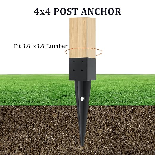 6 Pcs 4x4 Fence Post Anchor Ground Spike（Inner Size 3.6"x3.6" 16" Black Powder Coated–Mailbox Post Anchors, for Deck,Fence,Railing,Mailbox..