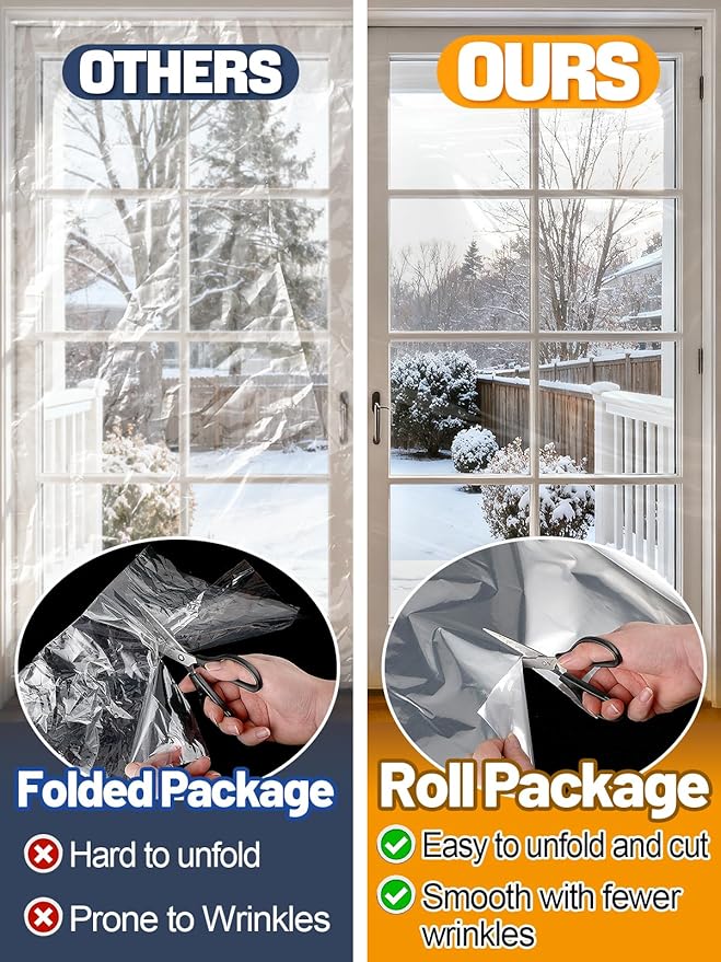 Thicken 87×236in Window Insulation Kit for Winter - Fits Sliding Door French Door Clear Plastic for Patio Winterizing, Heat Shrink Cuttable Large Window Film with Double-Sided Tape
