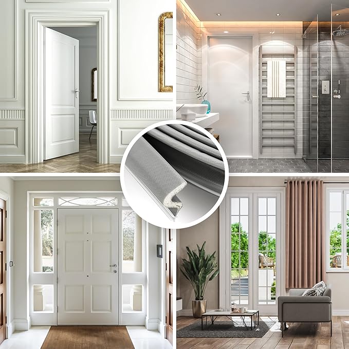 Weather Stripping Door Seal Strip Soundproof Q Foam Tape, Exterior Door Insulation Strip for Large Gap, Easy to Install(Grey, 40FT)