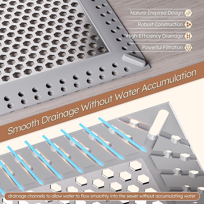 Not Moving Shower Drain Hair Catcher,Effective Hair Catcher Shower Drain,Square Flat Shower Drain Cover Protector Filter,Efficient Drainage,Hair Trap Stopper (Gray, 4 inch)