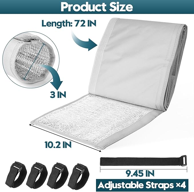 3-Layer HVAC Copper Pipe Insulation Cover, 72'' x 10.2'' AC Pipe Insulation Cover Outdoor, 600D Oxford Flexible Copper Line Insulation Sleeve Wrap for Outside Pipe Air Conditioning Mini Splits, Gray