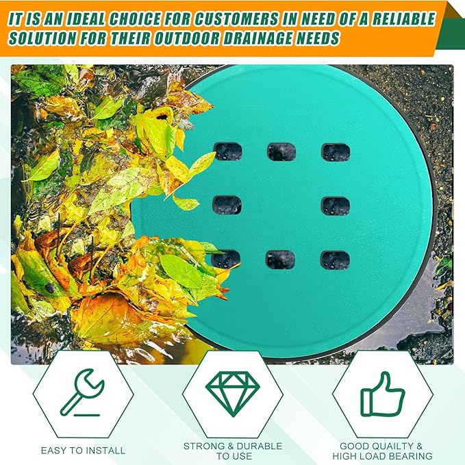 Catch Basin with Grate 14.9 x 12.4 Inch Round Large Catch Basin for Drainage with Debris Basket French Drain Without Reserved Hole for Yard, Downspout, Lawn, Municipal Pipeline
